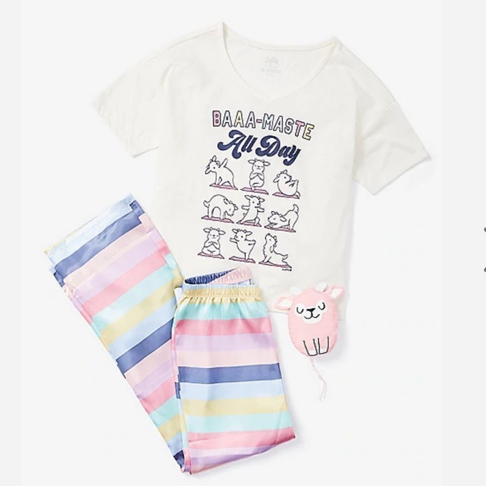 NWT justice girl baa-maste pajama 3 piece set & sizes “stuffie” pants shirt